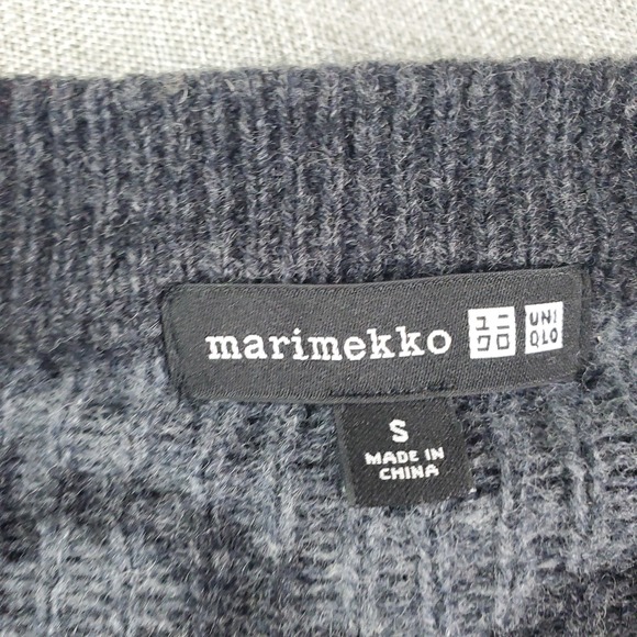 Marimekko Uniqlo Sweater Womens Small Charcoal Floral Wool Crewneck Pullover - Picture 6 of 11